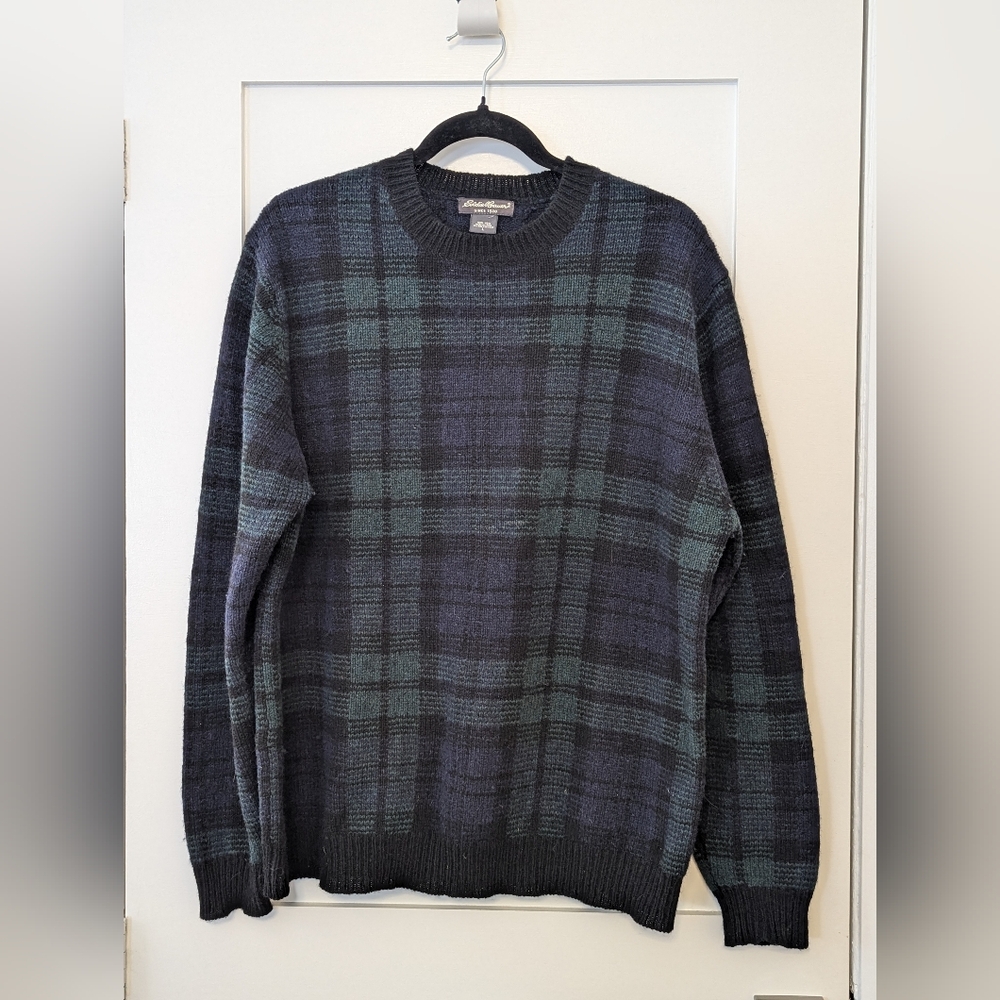 Eddie Bauer 100% Wools Plaid Sweater Men's Large